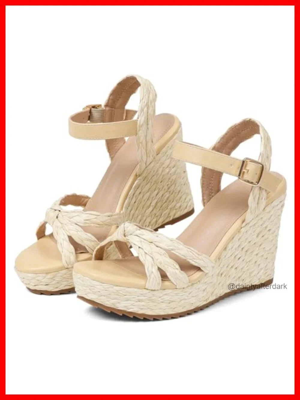 Womens Espadrille Wedge Sandals PU Insole Raffia Ankle Strap Open Toe Summer